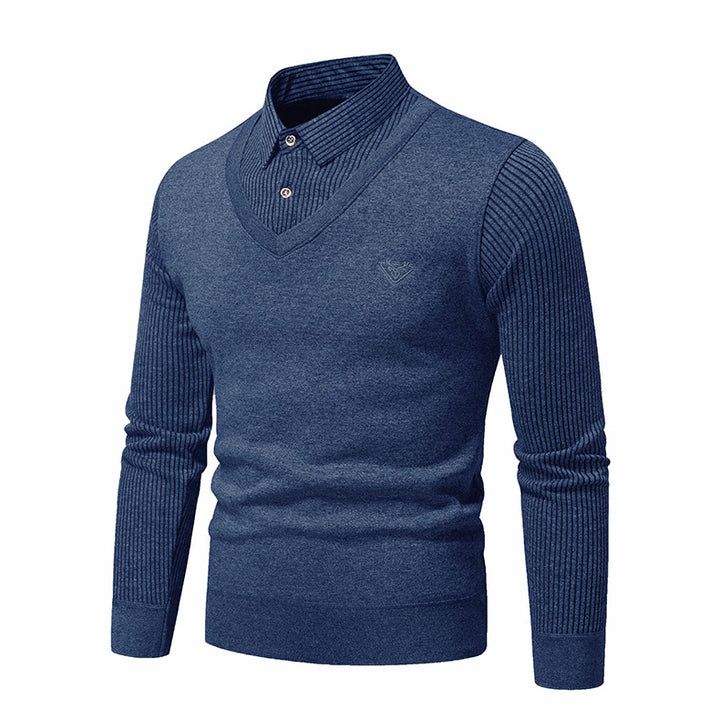 Herren eleganter Strickpullover mit V-Ausschnitt und strukturierten Ärmeln Aliams