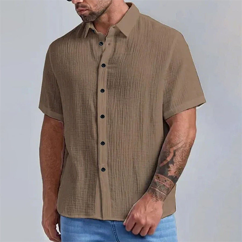 Herren kurzarm strukturiertes Hemd mit modernen Knopfdetails Aliams