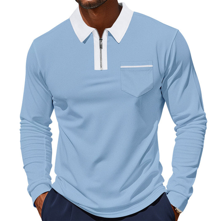 Herren sportliches Langarm-Henley-Shirt mit Reißverschluss und modernem Design Aliams
