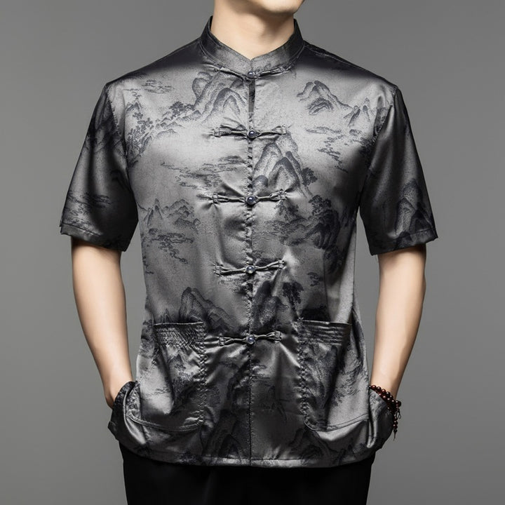 Herren Seidenhemd mit traditionellem asiatischem Muster Aliams