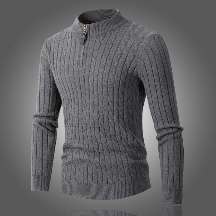 Herren Edler Rollkragenpullover mit modernem Zipper und Rippstruktur Aliams