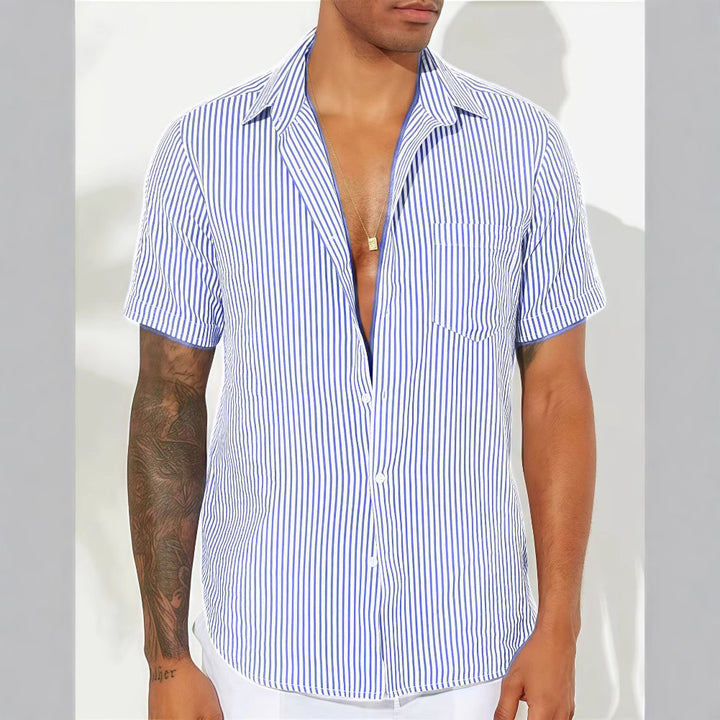 Herren Freizeit gestreiftes kurzärmeliges Button-Up Hemd Aliams
