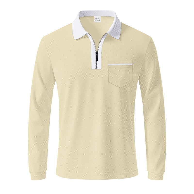 Herren Langarm-Polo mit Reißverschluss und Brusttasche Aliams