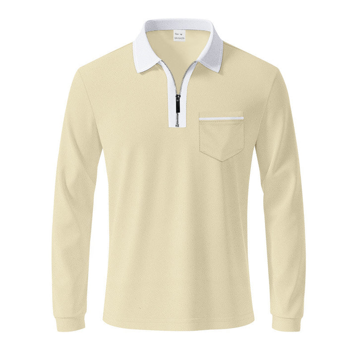 Herren Langarm-Polo mit Reißverschluss und Brusttasche Aliams