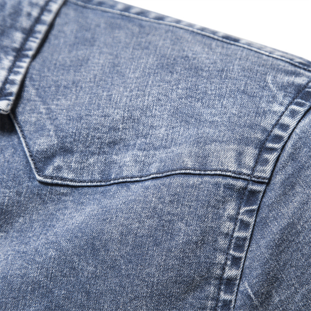 Herren Denim Hemdbluse mit zwei Brusttaschen und geschmackvollen Stickereien Aliams