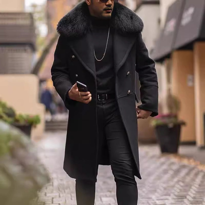 Herren eleganter Langmantel mit Teddyfellkragen Aliams