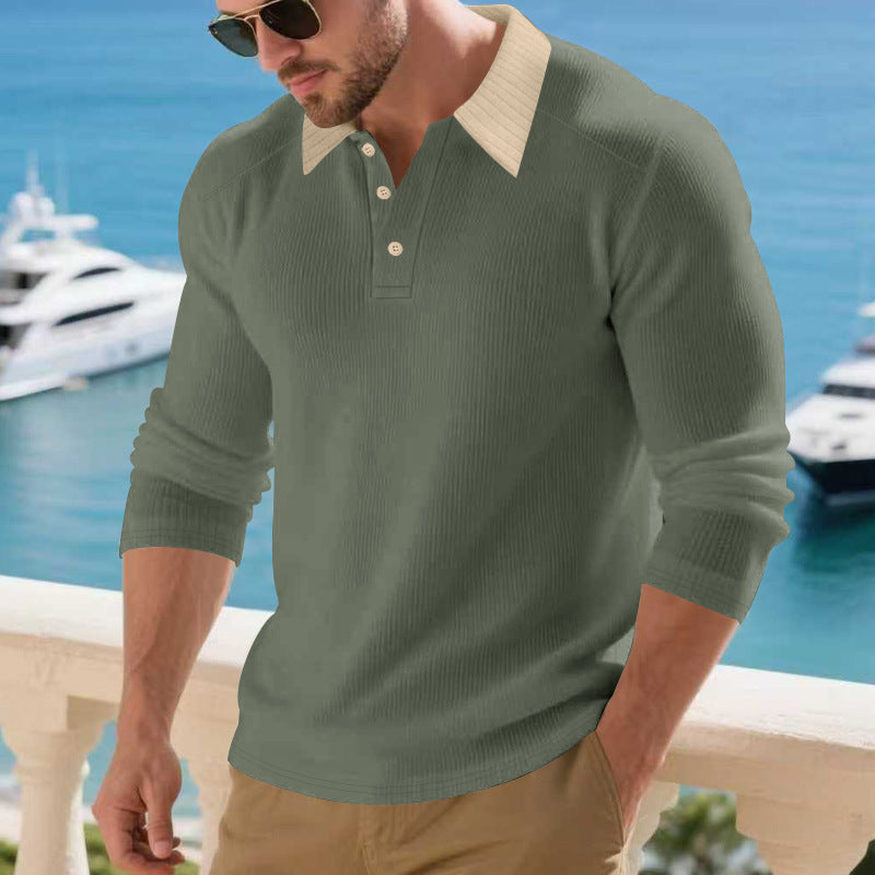 Herren Poloshirt mit strukturiertem Kragen und langen Ärmeln Aliams