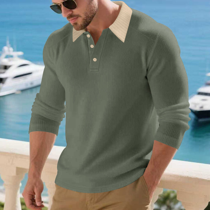 Herren Poloshirt mit strukturiertem Kragen und langen Ärmeln Aliams