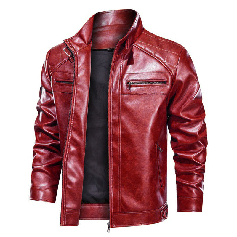Herren elegante Lederjacke mit asymmetrischem Reißverschluss und praktischen Taschen Aliams