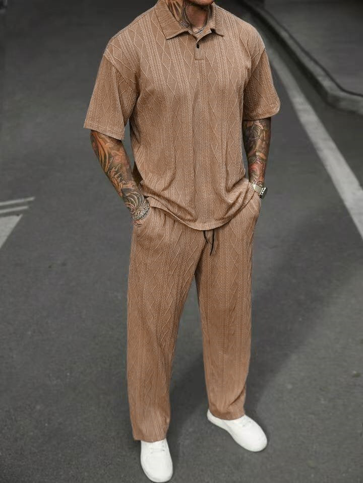 Herren Gemütliches Kabelstrick-Polo und Hosen-Set Aliams