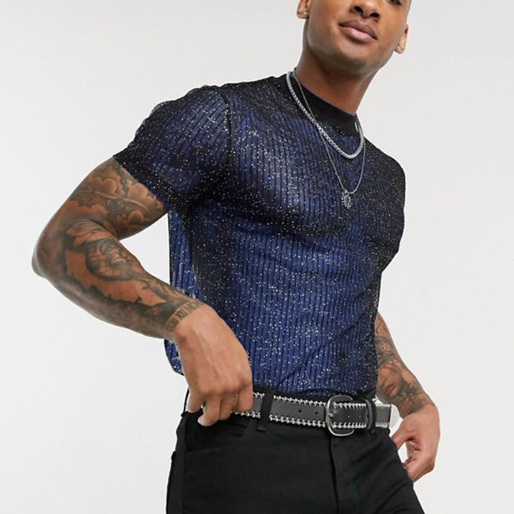 Herren Hochwertiges Mesh-T-Shirt mit glitzerndem Effekt Aliams
