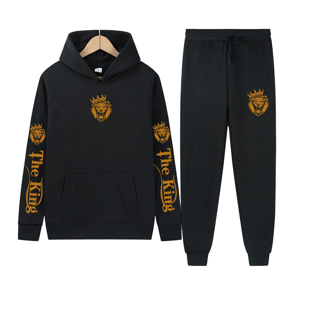 Herren Sportliches Kapuzenpulli und Jogginghose Set mit Königsmotiv Aliams
