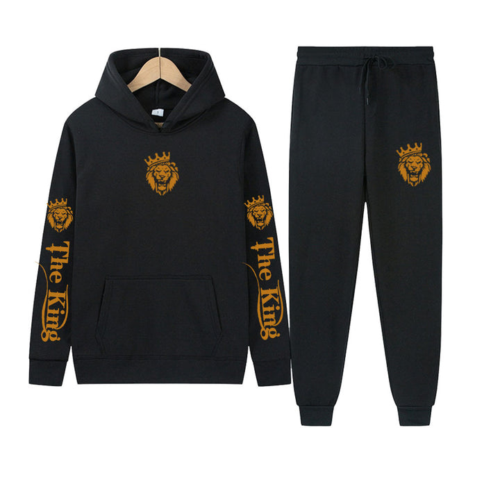 Herren Sportliches Kapuzenpulli und Jogginghose Set mit Königsmotiv Aliams