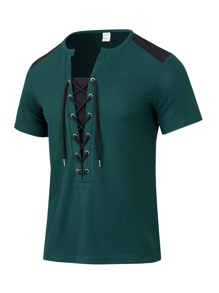 Herren Kurzarm-Henley-Shirt mit modischem Schnürdesign Aliams