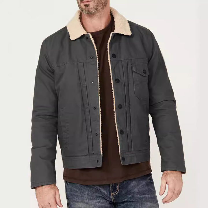 Herren gefütterte Denimjacke mit Teddykragen und praktischen Taschen Aliams