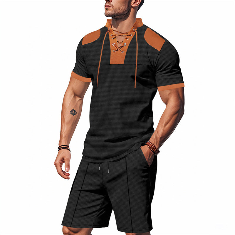 Herren sportliches Oberteil und Shorts-Set mit modischem Schnürdesign Aliams