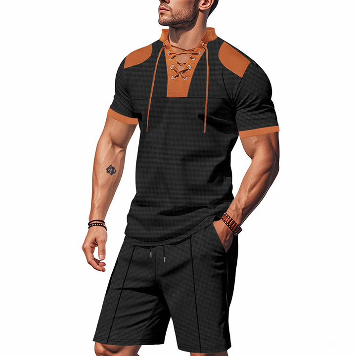 Herren sportliches Oberteil und Shorts-Set mit modischem Schnürdesign Aliams