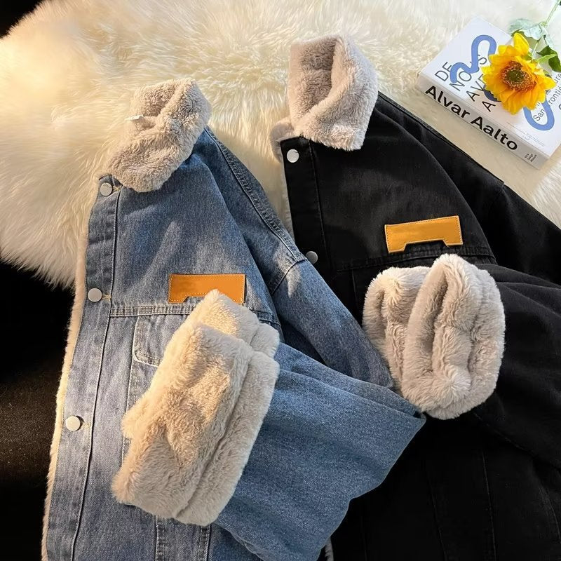 Damen gefütterte Denimjacke mit stylischem Kragen und praktischen Taschen Aliams