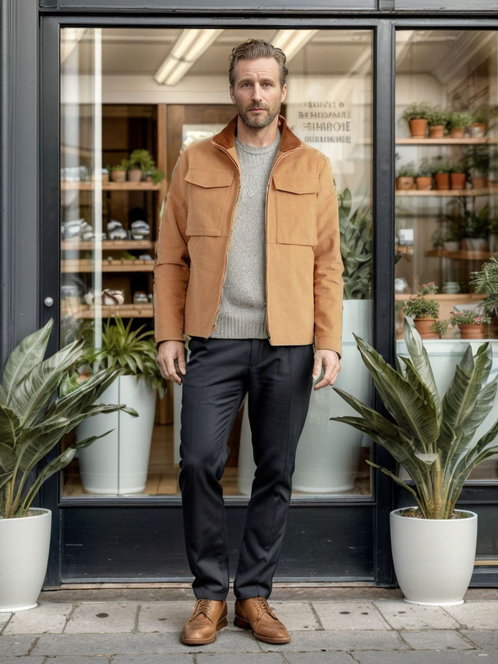 Herren praktische Utility-Jacke mit großen aufgesetzten Taschen Aliams