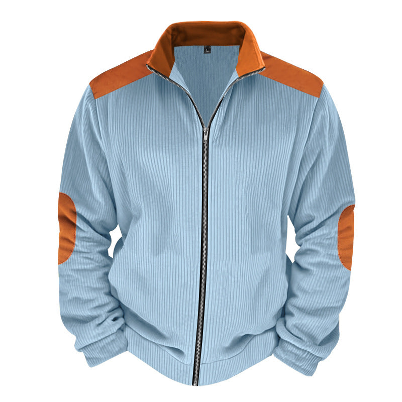 Herren Sportliche Zip-Jacke mit Rippenstruktur und Kontrastärmel Aliams