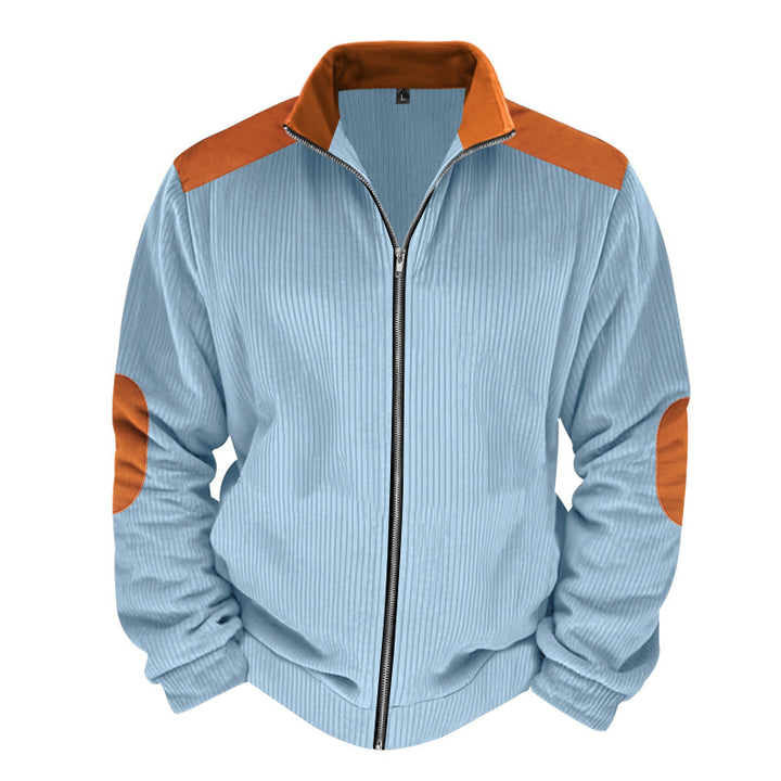 Herren Sportliche Zip-Jacke mit Rippenstruktur und Kontrastärmel Aliams