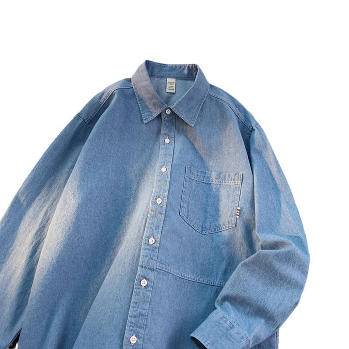 Herren Denim Longsleeve Hemd mit klassischem Button-Down-Kragen Aliams