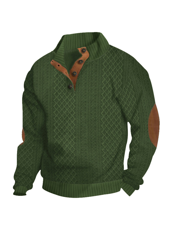 Herren Strickpullover mit meliertem Muster und Knopfleiste Aliams