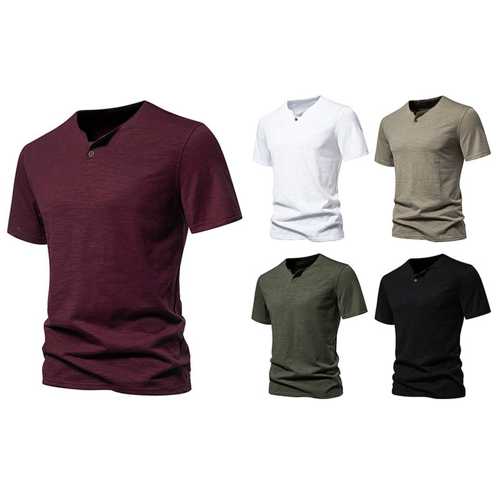Herren Kurzarm-Henley-Shirt mit modernem Stehkragen und hochwertiger Baumwollqualität Aliams