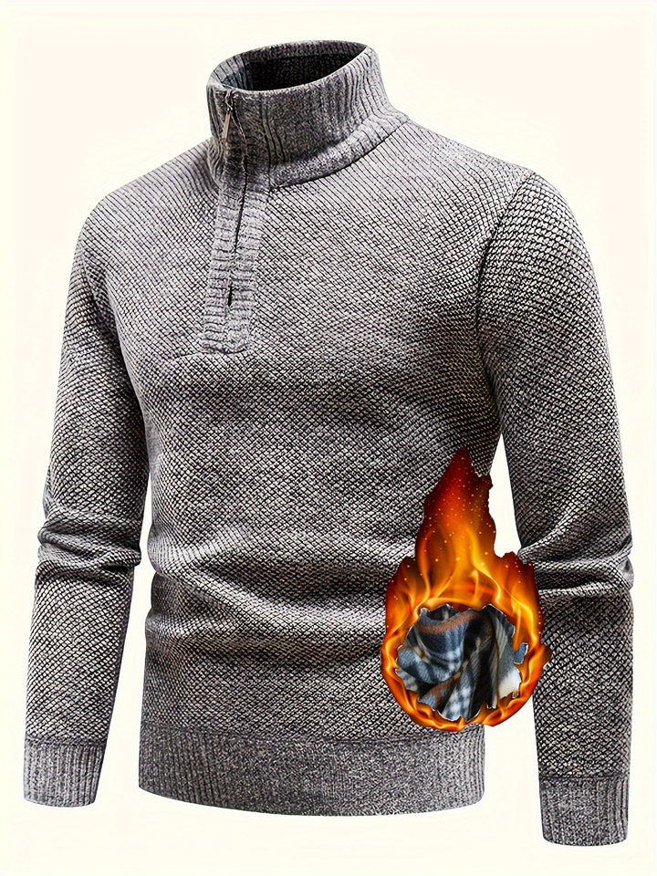 Herren Fleece-Pullover mit hohem Kragen und strukturierter Oberfläche Aliams
