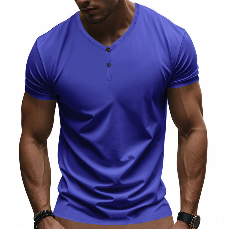 Herren Kurzarm Henley-T-Shirt mit strukturiertem V-Ausschnitt Aliams