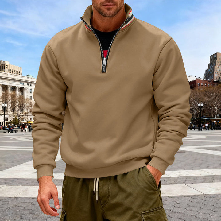 Herren Fleece-Pullover mit halbem Reißverschluss und farblich abgestimmtem Kragen Aliams