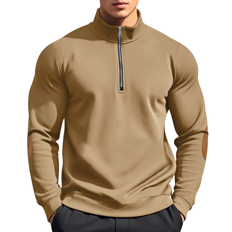 Herren Sweatshirt mit hochwertigem Stehkragen und eleganten Lederakzenten Aliams