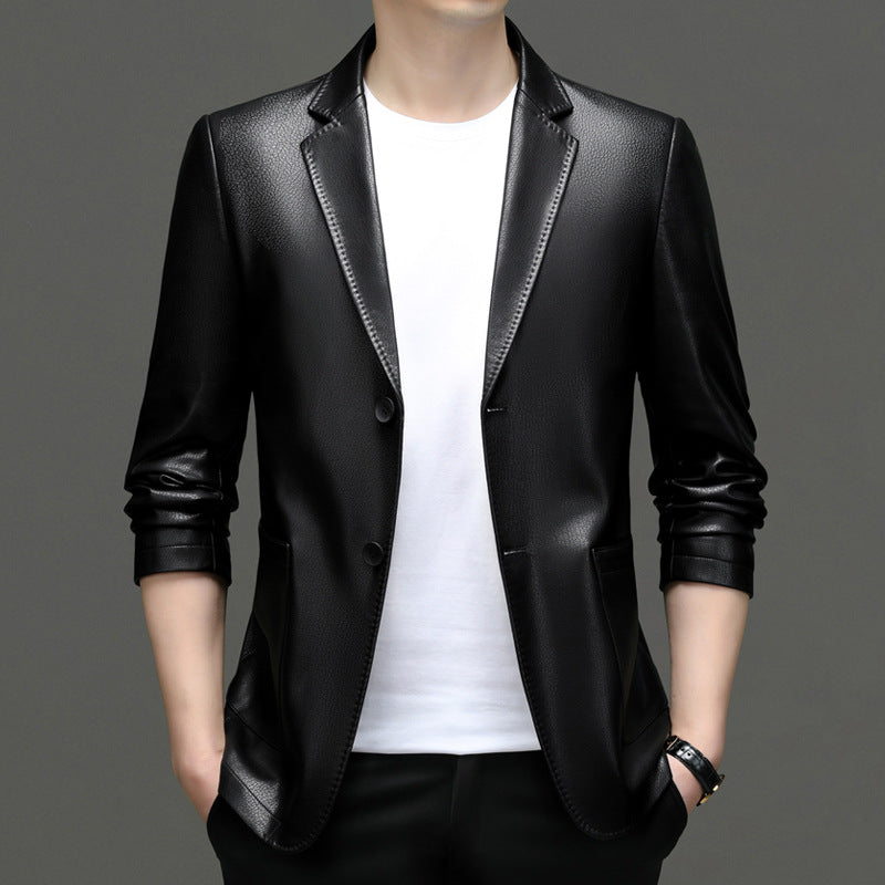 Herren eleganter Kunstlederblazer mit modernem Schnitt Aliams