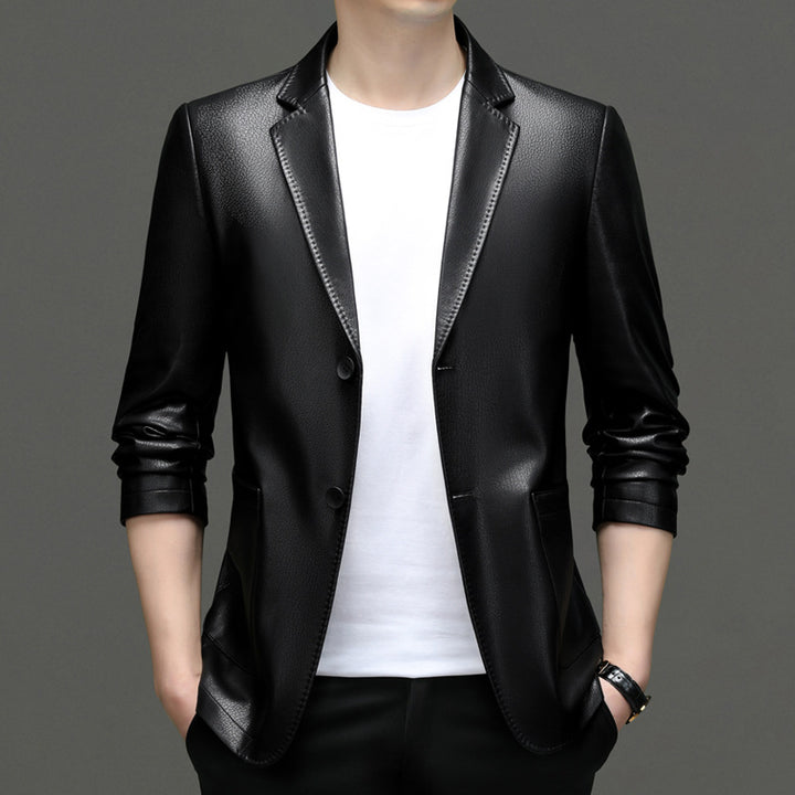 Herren eleganter Kunstlederblazer mit modernem Schnitt Aliams