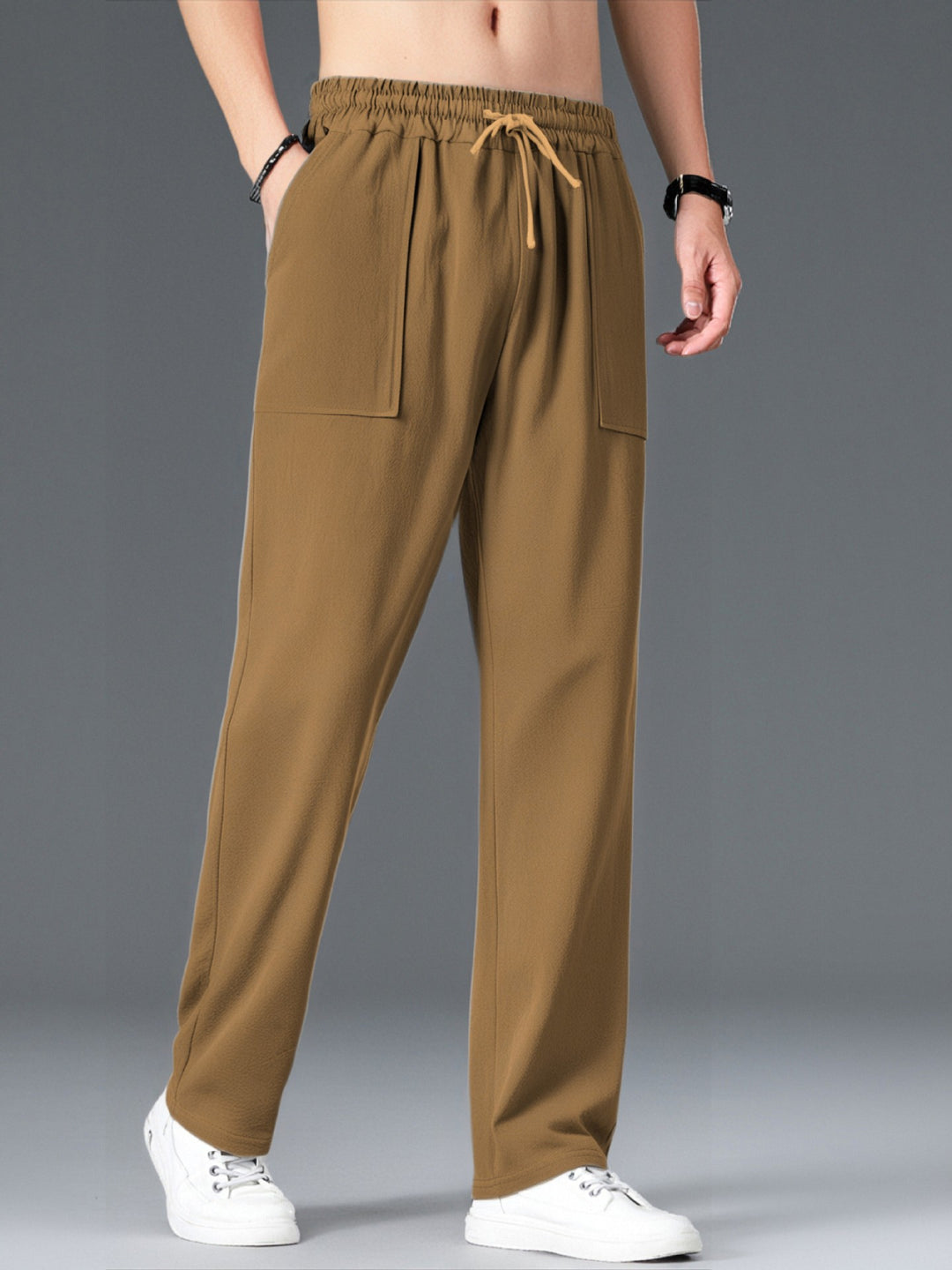 Herren Bequeme Freizeithosen mit elastischem Bund und seitlichen Taschen Aliams