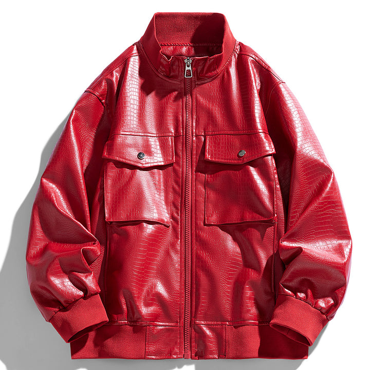 Herren Kunstlederjacke im modernen Design mit praktischen Taschen Aliams