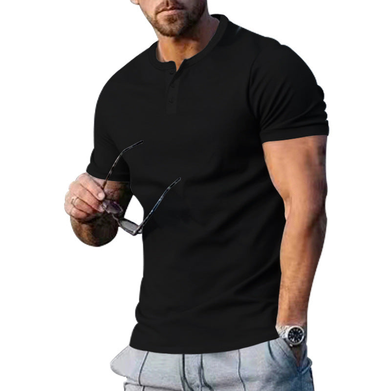 Herren lässiges T-Shirt mit modischem Kragen und Druckknopfdetail Aliams