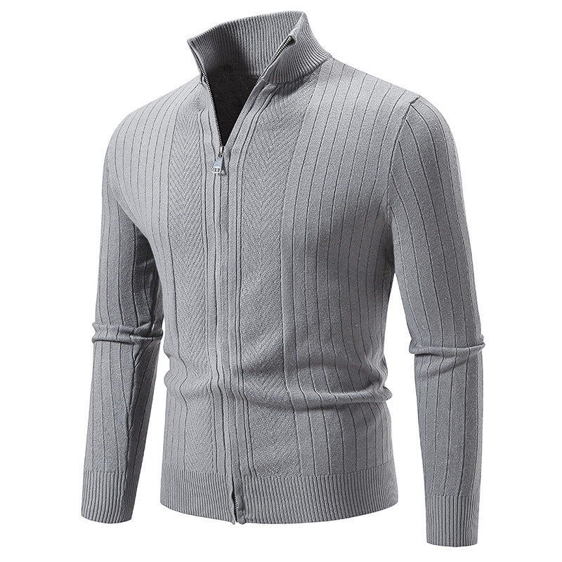 Herren stylische Strickjacke mit hohem Stehkragen und modischem Reißverschluss Aliams