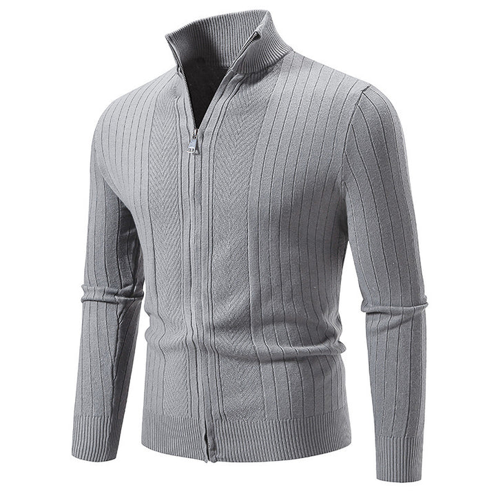 Herren stylische Strickjacke mit hohem Stehkragen und modischem Reißverschluss Aliams
