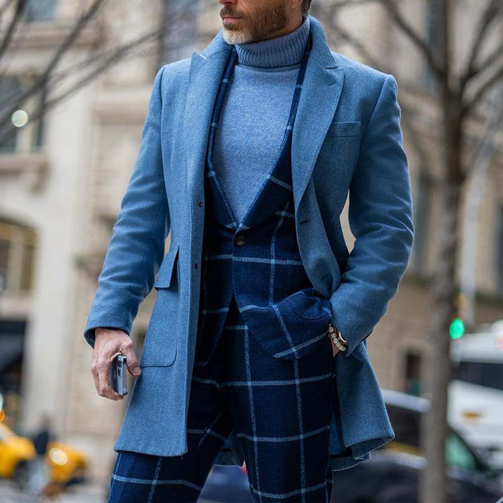 Herren eleganter Wool-Mantel mit strukturierter Oberfläche Aliams