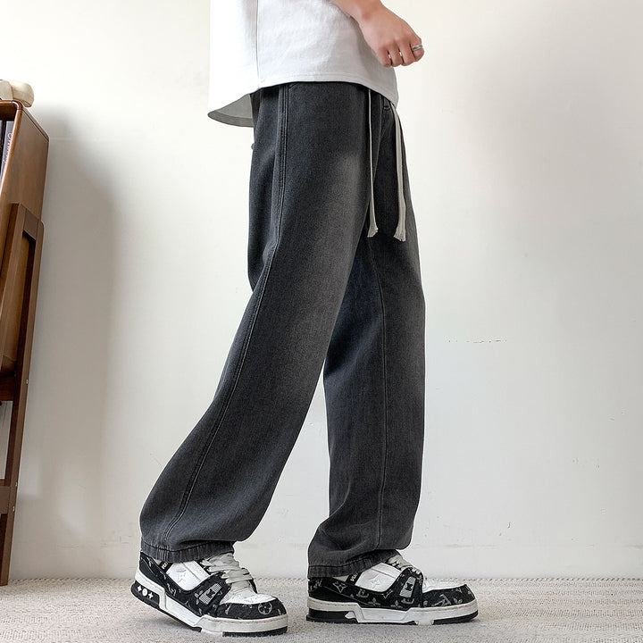 Herren weit geschnittene Denim-Hose mit verstellbarem Bund Aliams