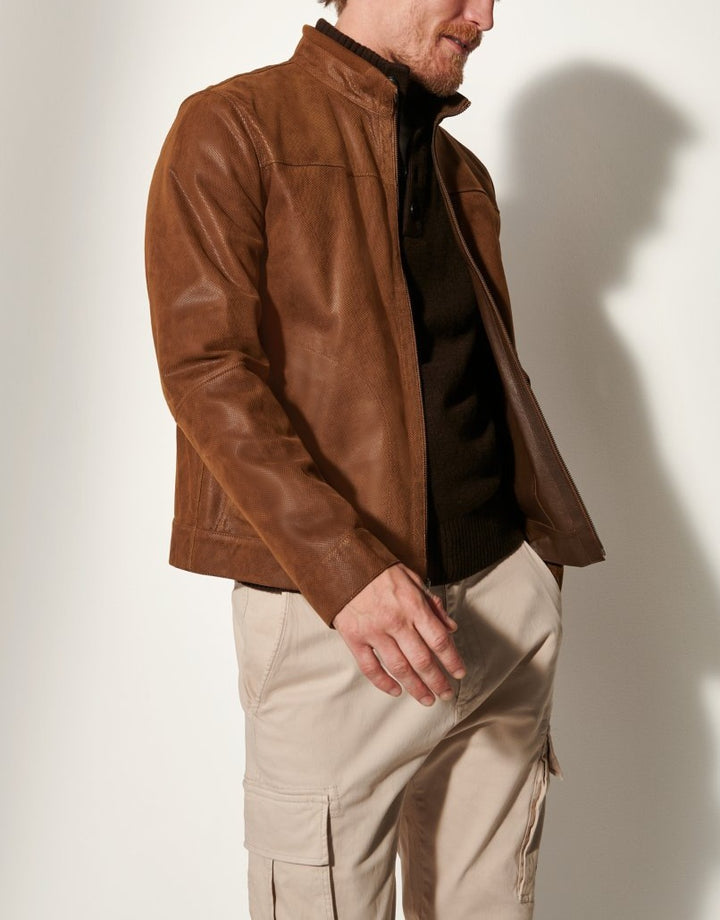 Herren Lederjacke im modernen Schnitt mit strukturiertem Obermaterial Aliams