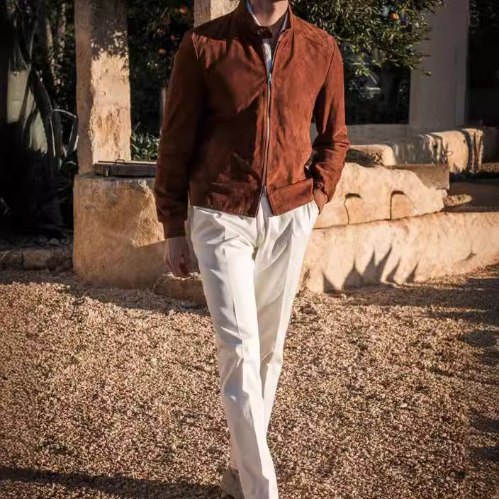 Herren hochwertige Wildlederjacke mit steigendem Kragen Aliams