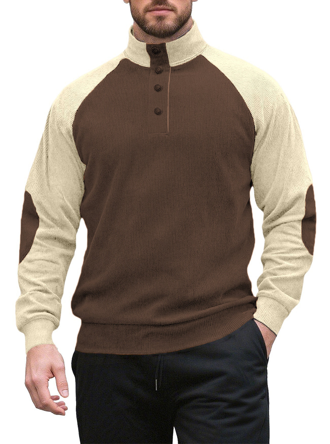 Herren Strickpullover mit modernem Stehkragen und Knopfleiste Aliams