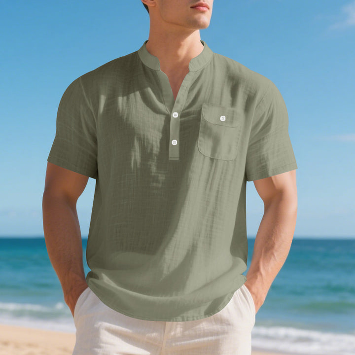 Herren Kurzarm-Hemd mit innovativem Henley-Kragen und praktischer Brusttasche Aliams
