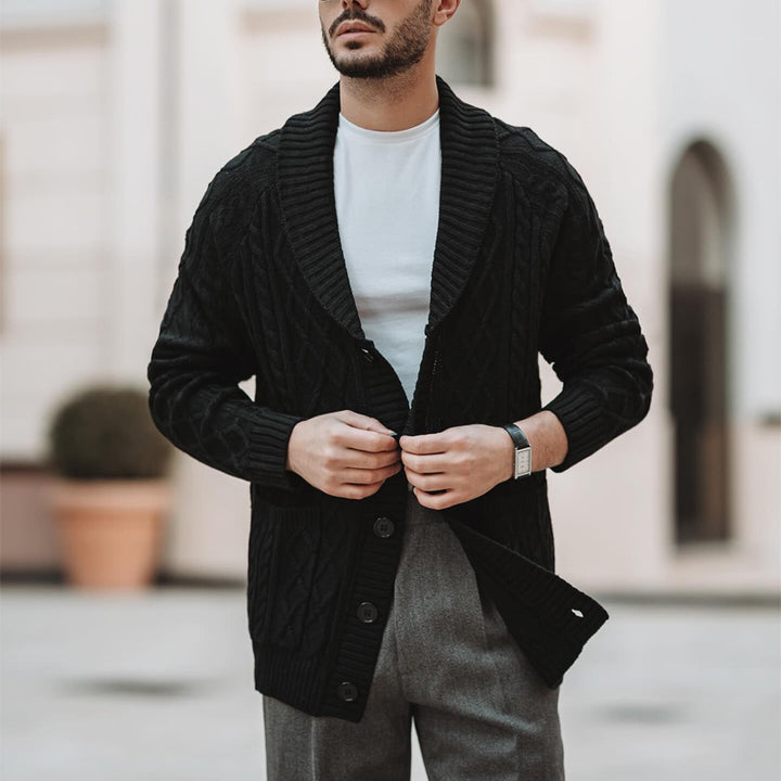Herren gemütlicher Strickcardigan mit tiefem V-Ausschnitt und Knöpfen Aliams