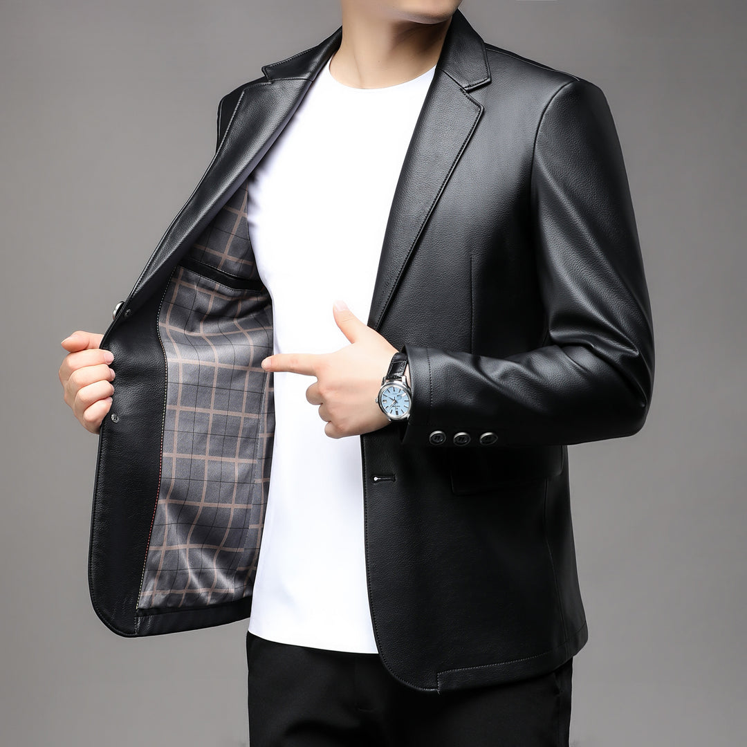 Herren eleganter Kunstleder-Blazer mit klassischem Schnitt Aliams