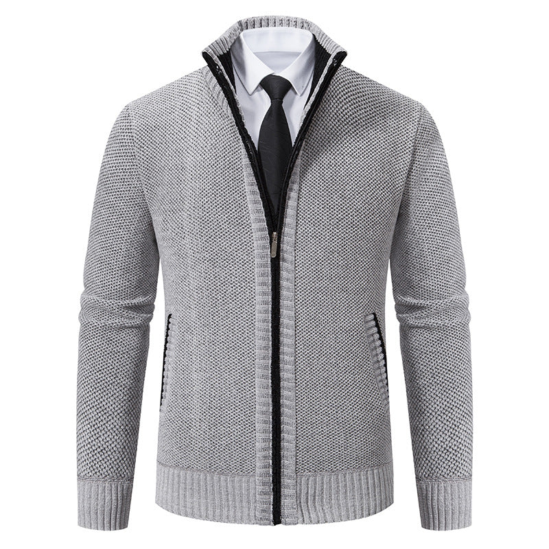 Herren elegante Strickjacke mit modernem Reißverschluss und hohem Kragen Aliams