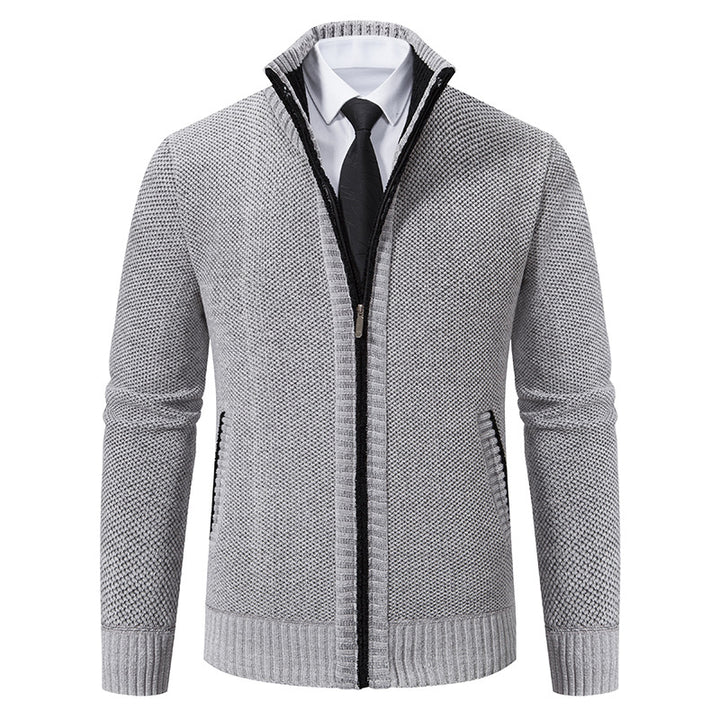Herren elegante Strickjacke mit modernem Reißverschluss und hohem Kragen Aliams