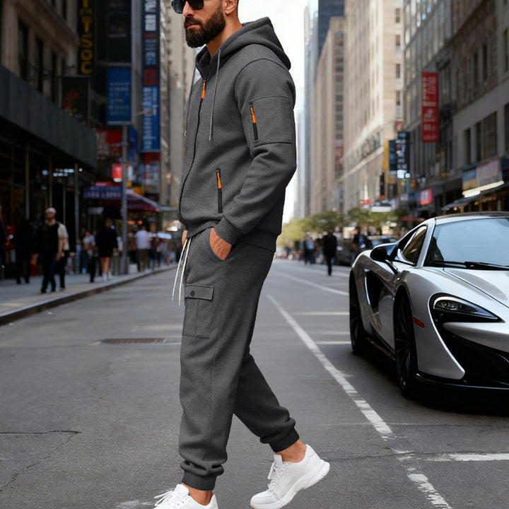 Herren stylisches Zweiteiliges Jogginganzug mit Kapuze und praktischen Taschen Aliams